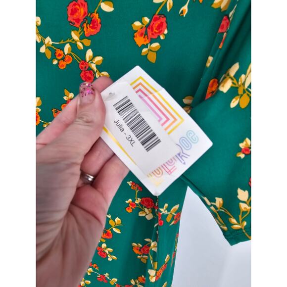 Lularoe Womens Sz 3XL JULIA Midi Dress Short Sleeve Green Floral Print NEW - Picture 3 of 4